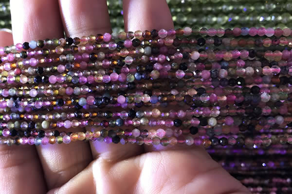 CTG729 15.5 inches 2mm faceted round tiny tourmaline beads