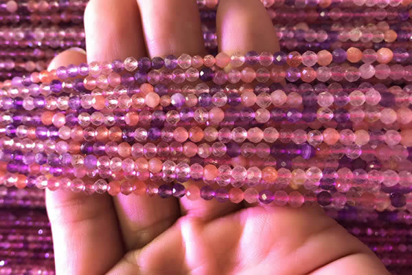 CTG741 15.5 inches 3mm faceted round tiny mixed quartz beads