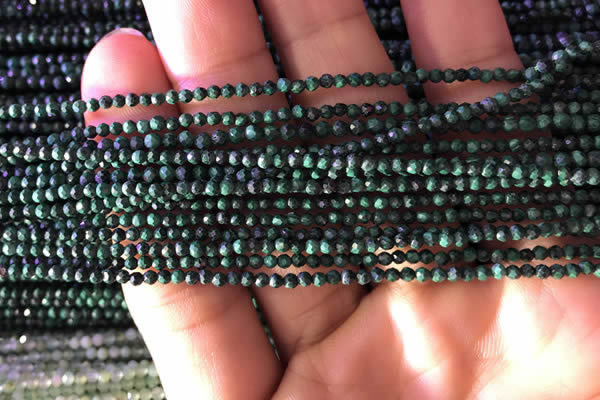 CTG829 15.5 inches 2mm faceted round tiny malachite beads