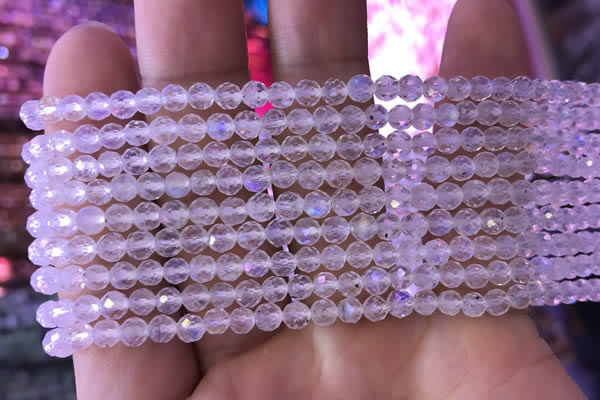 CTG835 15.5 inches 4mm faceted round tiny white moonstone beads