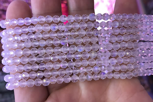 CTG836 15.5 inches 6mm faceted round tiny white moonstone beads