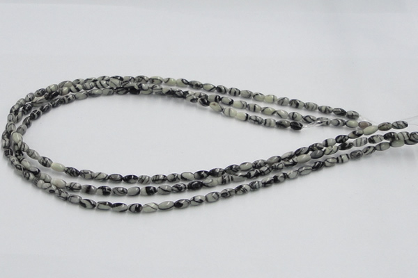 CTJ04 16 inches 4*7mm rice black water jasper beads wholesale