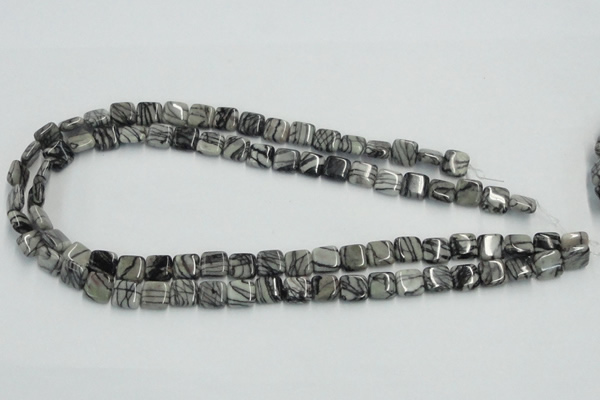 CTJ14 16 inches 10*10mm square black water jasper beads wholesale