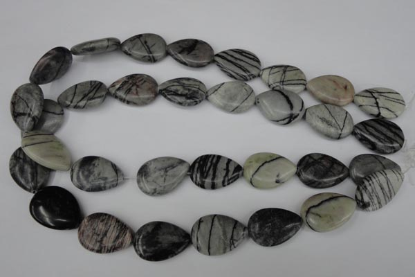 CTJ232 15.5 inches 17*24mm flat teardrop black water jasper beads