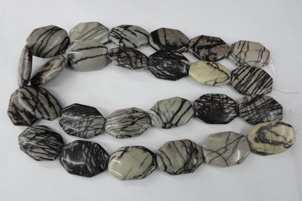 CTJ245 15.5 inches 22*30mm octagonal black water jasper beads