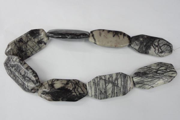 CTJ246 15.5 inches 25*50mm octagonal black water jasper beads