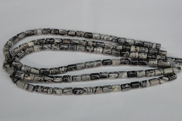 CTJ35 15.5 inches 8*10mm tube black water jasper beads wholesale