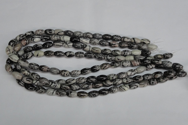 CTJ38 15.5 inches 8*12mm rice black water jasper beads wholesale