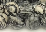 CTJ422 15 inches 10mm faceted round black water jasper beads