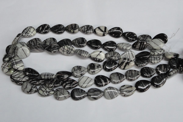 CTJ48 15.5 inches 13*18mm flat teardrop black water jasper beads wholesale