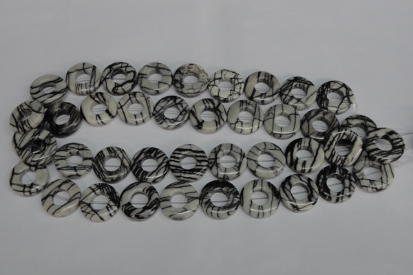 CTJ69 15.5 inches 20mm donut black water jasper beads wholesale