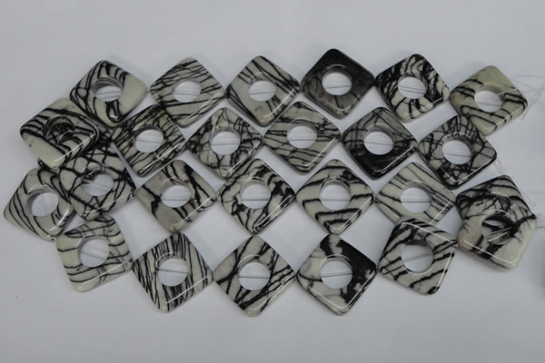CTJ74 15.5 inches 25*25mm diamond black water jasper beads wholesale