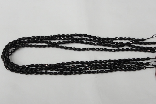 CTO115 15.5 inches 4*6mm faceted rice black tourmaline beads