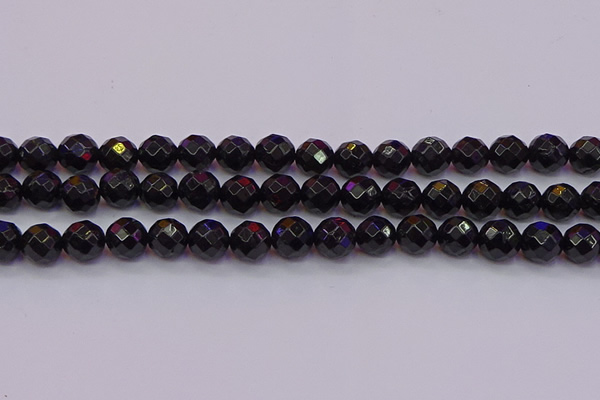 CTO138 15.5 inches 10mm faceted round black tourmaline beads