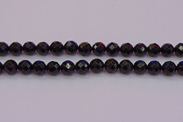CTO139 15.5 inches 12mm faceted round black tourmaline beads