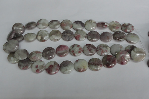 CTO235 15.5 inches 20mm flat round pink tourmaline gemstone beads