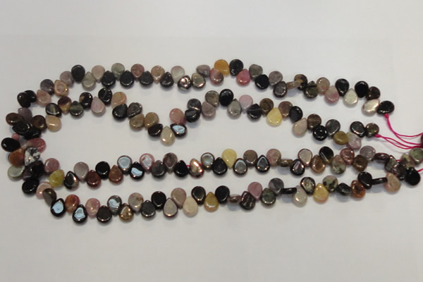 CTO38 15.5 inches 7*10mm flat teardrop natural tourmaline beads