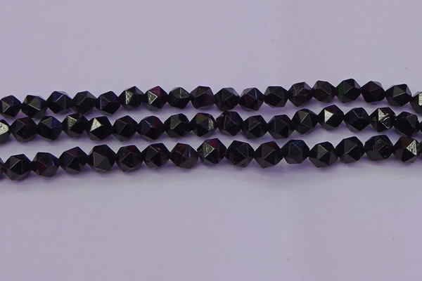 CTO646 15.5 inches 8mm faceted nuggets black tourmaline beads