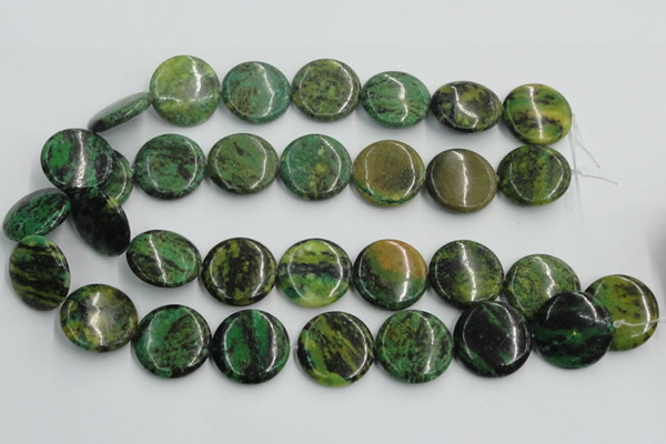 CTP09 15.5 inches 25mm flat round yellow green pine gemstone beads