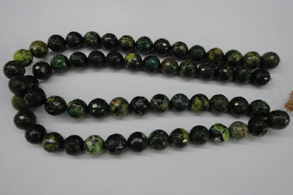 CTP215 15.5 inches 14mm faceted round yellow pine turquoise beads