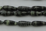 CTR10 15.5 inches 6*16mm faceted teardrop green silver line jasper beads