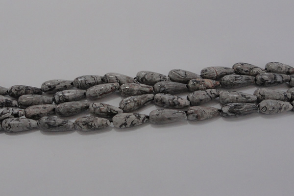 CTR102 15.5 inches 8*20mm faceted teardrop grey picture jasper beads