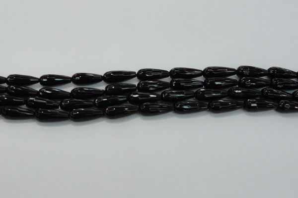 CTR109 15.5 inches 8*20mm faceted teardrop black agate beads