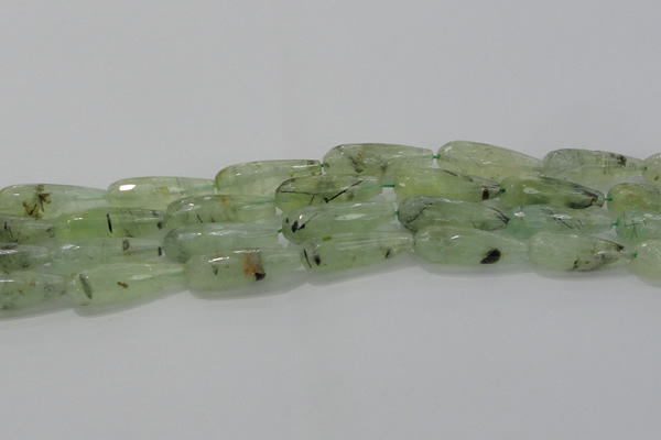 CTR136 15.5 inches 10*30mm faceted teardrop green rutilated quartz beads