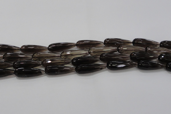 CTR137 15.5 inches 10*30mm faceted teardrop smoky quartz beads