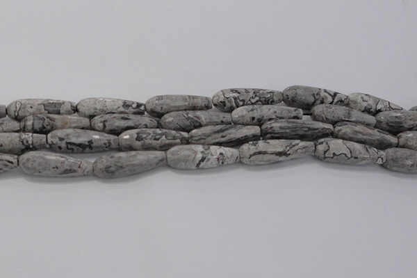 CTR139 15.5 inches 10*30mm faceted teardrop grey picture jasper beads