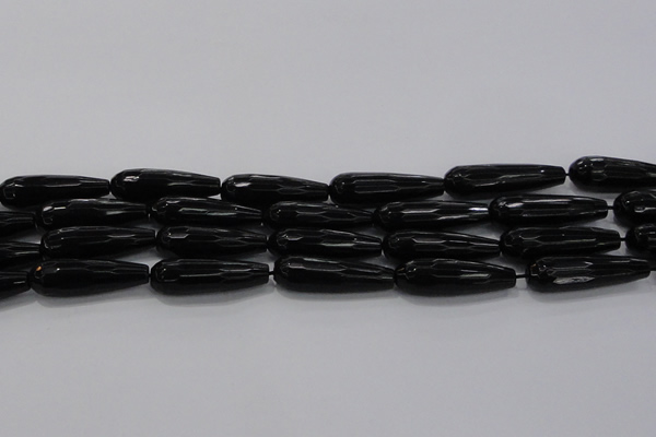 CTR145 15.5 inches 10*30mm faceted teardrop black agate beads