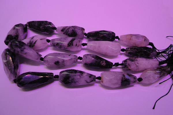 CTR207 16*35mm - 18*43mm faceted teardrop black rutilated quartz beads