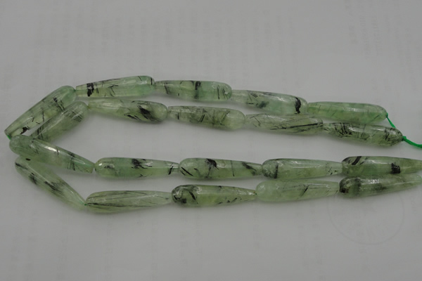 CTR43 15.5 inches 10*40mm faceted teardrop green rutilated quartz beads
