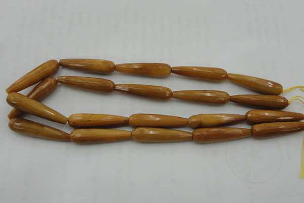 CTR52 15.5 inches 10*40mm faceted teardrop yellow jade beads