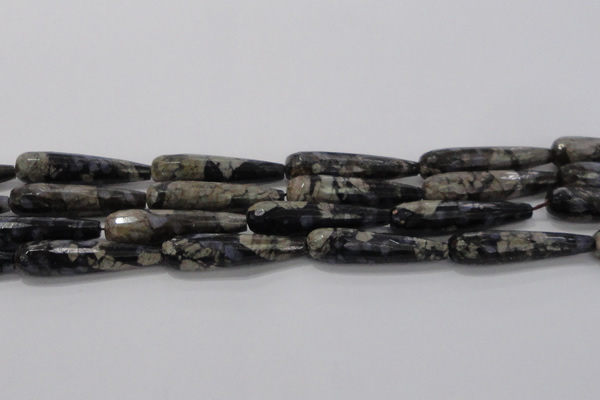 CTR60 15.5 inches 10*40mm faceted teardrop grey opal gemstone beads