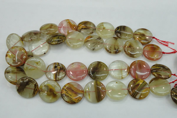 CTS50 15.5 inches 25mm flat round tigerskin glass beads wholesale