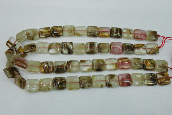 CTS52 15.5 inches 15*15mm square tigerskin glass beads wholesale