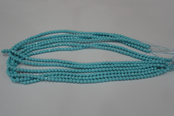 CTU1220 15.5 inches 4mm faceted round synthetic turquoise beads