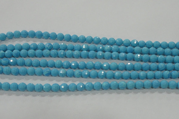 CTU2590 15.5 inches 4mm faceted round synthetic turquoise beads