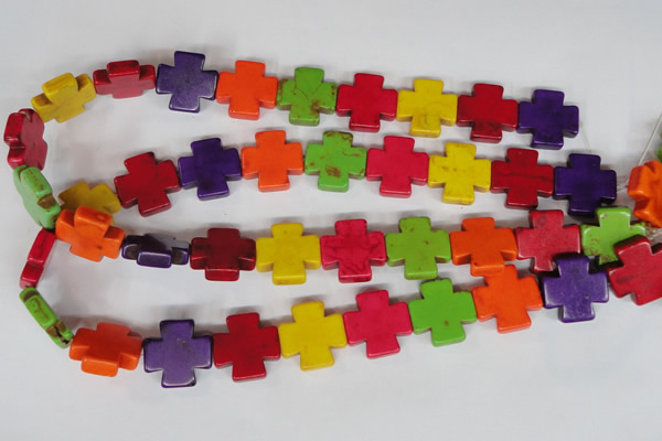 CTU732 15.5 inches 20*20mm cross dyed turquoise beads wholesale