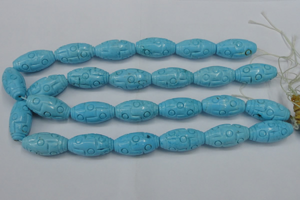 CTU885 15.5 inches 15*30mm carved rice dyed turquoise beads