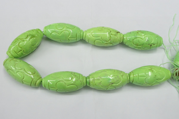 CTU894 15.5 inches 25*50mm carved rice dyed turquoise beads