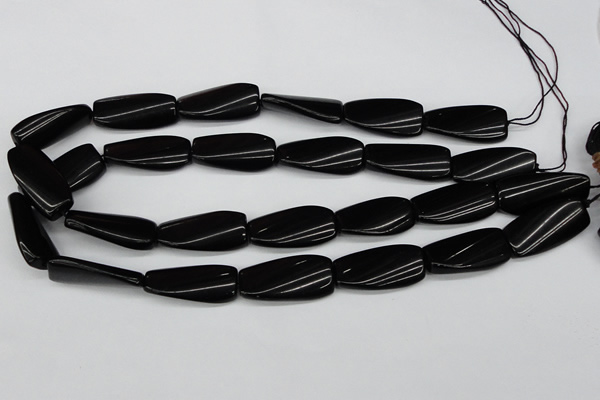 CTW108 15.5 inches 15*30mm twisted rectangle black agate beads