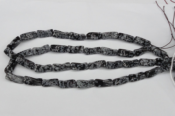 CTW122 15.5 inches 10*20mm twisted trihedron snowflake obsidian beads