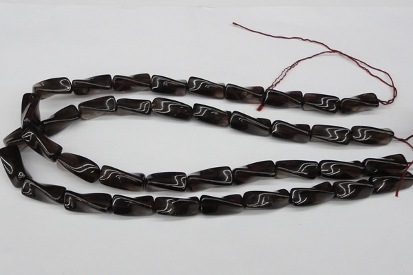 CTW145 15.5 inches 9*20mm twisted trihedron smoky quartz beads