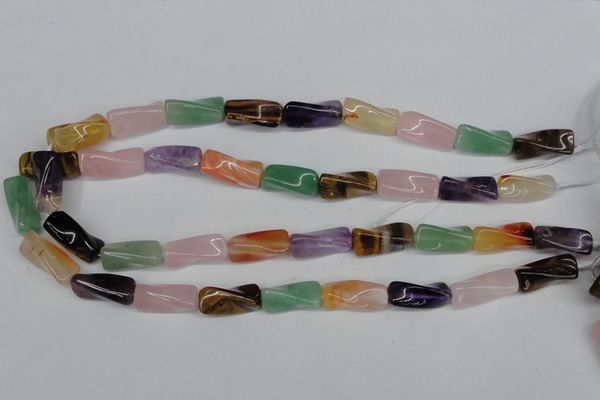 CTW163 15.5 inches 10*20mm twisted trihedron mixed gemstone beads