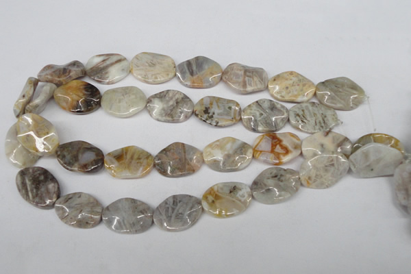 CTW303 15.5 inches 18*25mm wavy oval bamboo leaf agate beads
