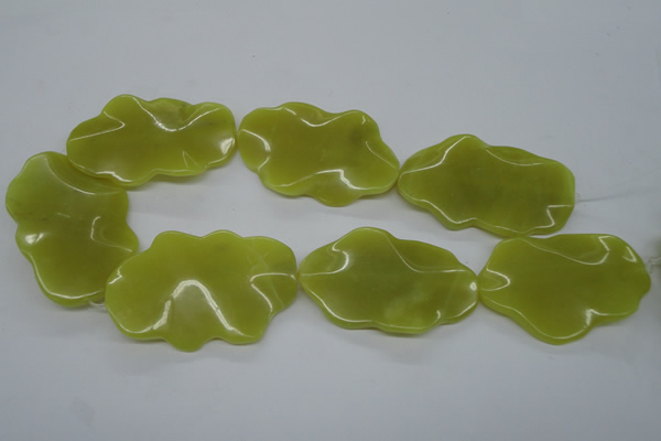 CTW315 15.5 inches 40*60mm wavy oval olive jade gemstone beads