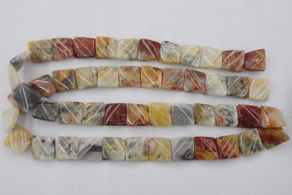 CTW358 15.5 inches 16*16mm twisted square crazy lace agate beads