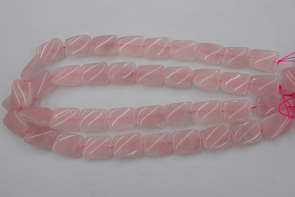 CTW371 15.5 inches 15*20mm twisted rectangle rose quartz beads